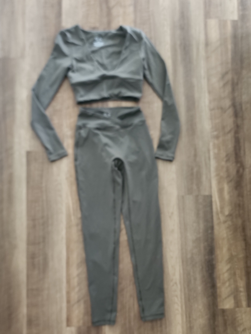 Riot Swim Olive Long Sleeve Crop Top High Waist Leggings Set